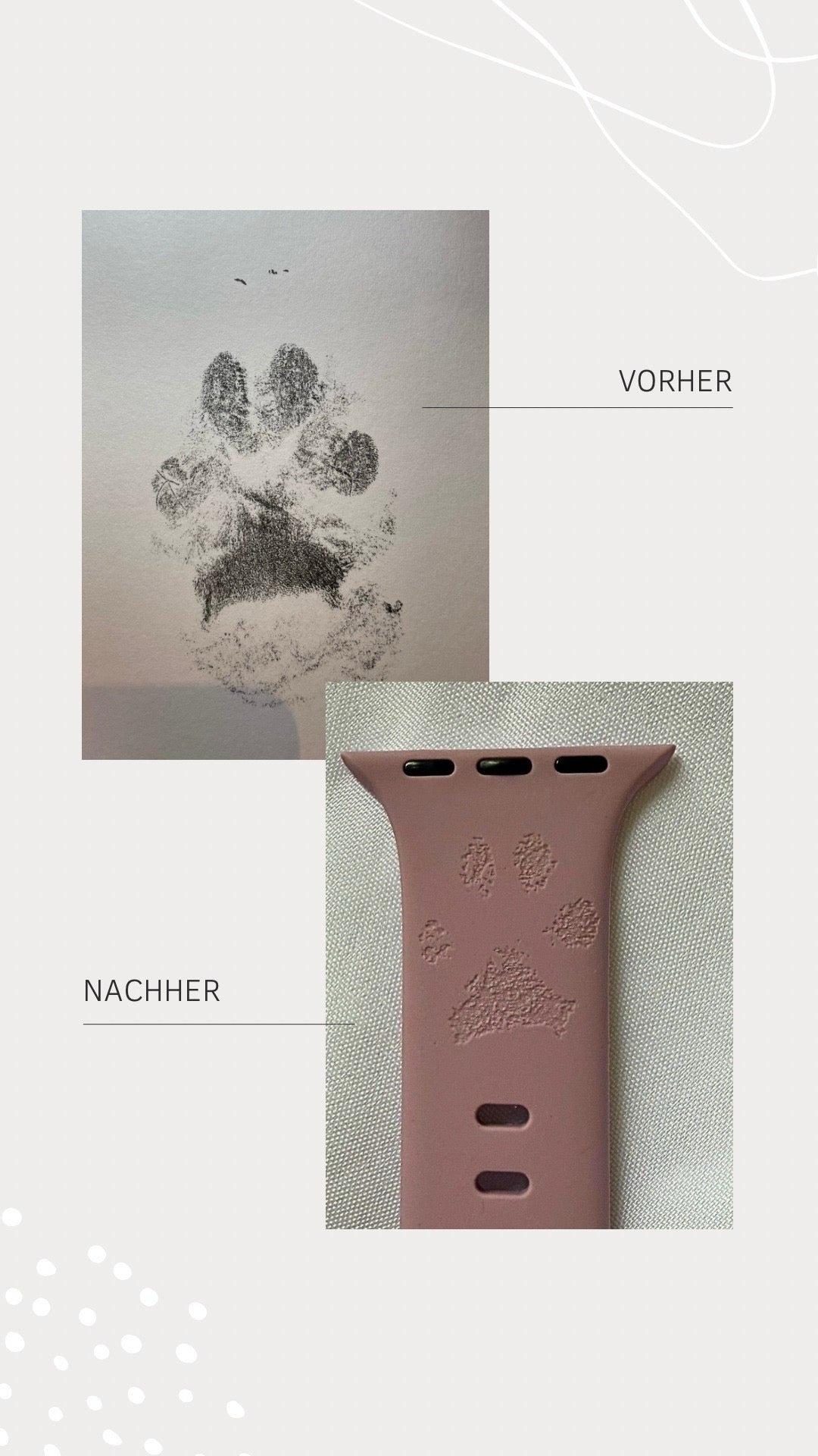 Personalisiertes Apple Watch Armband in Nahaufnahme – Pfotenabdruck